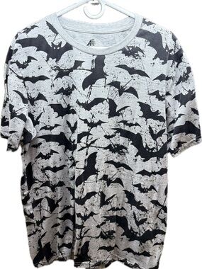 ADT Men's Light Grey Short-Sleeve Tee with Black Bat Pattern